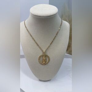 14k Gold figaro chain & Virgin Mary medallion